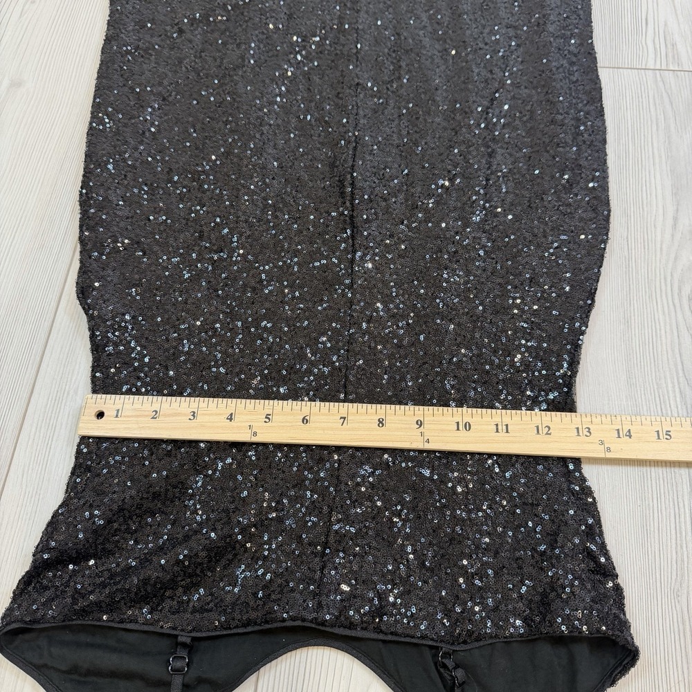 Anthropologie Small Black Sequined V-Neck Slip Dress Adjustable Straps - Picture 14 of 15
